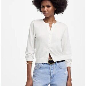 Madewell June Crew Neck Cotton Cardigan White Size M